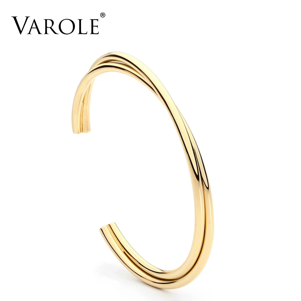 VAROLE Simple Twisted line Cuff Bracelet Stainless steel Bangle Gold Color Bracelets Bangles For Women Fashion Jewelry Pulseiras