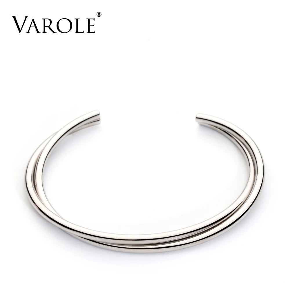 VAROLE Simple Twisted line Cuff Bracelet Stainless steel Bangle Gold Color Bracelets Bangles For Women Fashion Jewelry Pulseiras