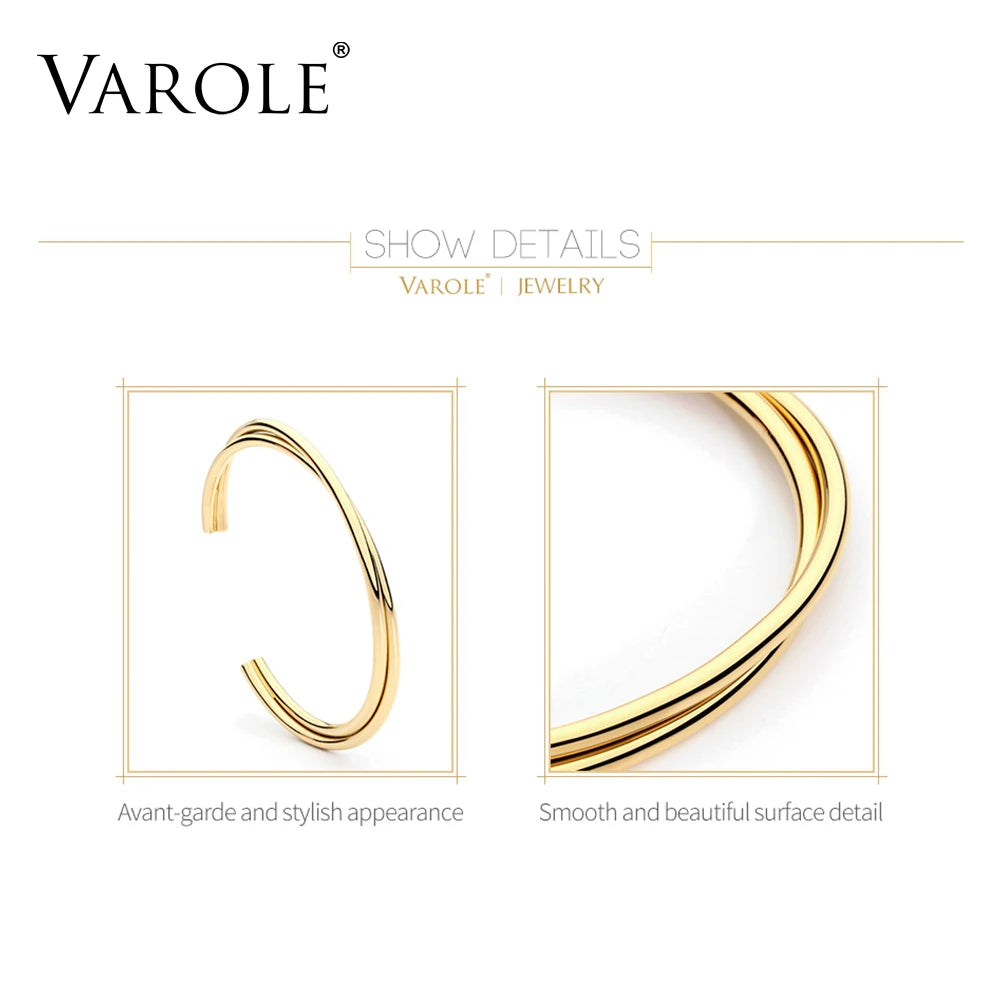 VAROLE Simple Twisted line Cuff Bracelet Stainless steel Bangle Gold Color Bracelets Bangles For Women Fashion Jewelry Pulseiras