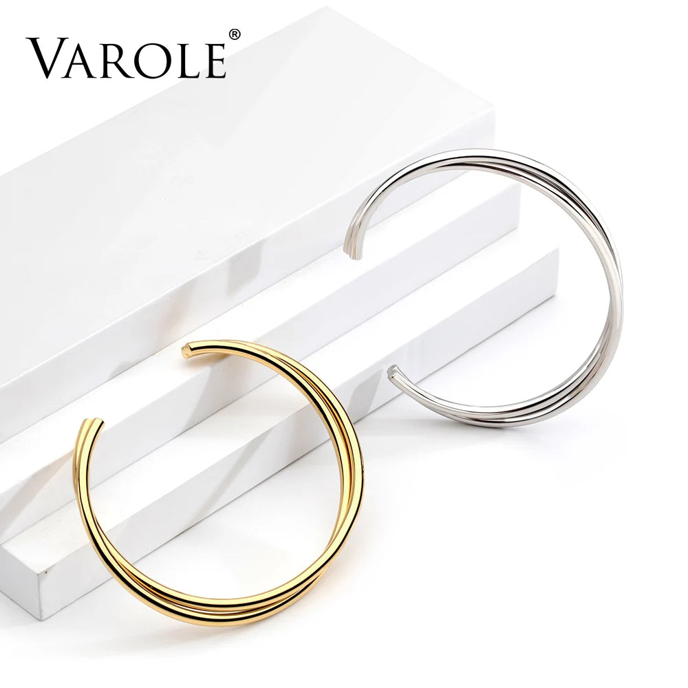 VAROLE Simple Twisted line Cuff Bracelet Stainless steel Bangle Gold Color Bracelets Bangles For Women Fashion Jewelry Pulseiras