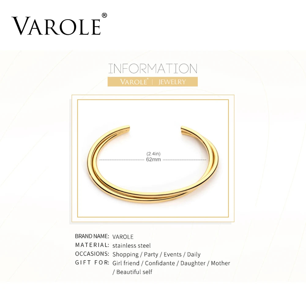 VAROLE Simple Twisted line Cuff Bracelet Stainless steel Bangle Gold Color Bracelets Bangles For Women Fashion Jewelry Pulseiras