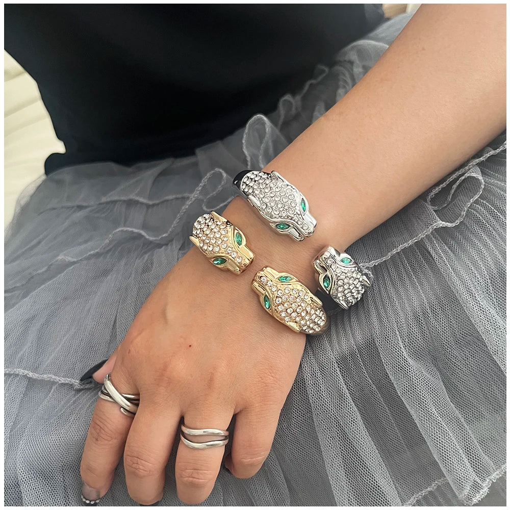 Double Leopards Cuff Bracelet Women's Trendy Jewelry for Wedding Engagement Party Statement Bangle in Gold Color Wholesale