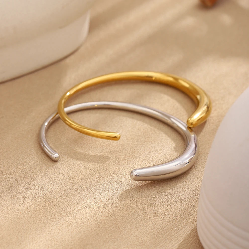Glossisland 316L Stainless Steel Twisted Smooth Cuff Bangles 18K Gold Plated Waterproof Jewelry For Women Stackable Bracelet