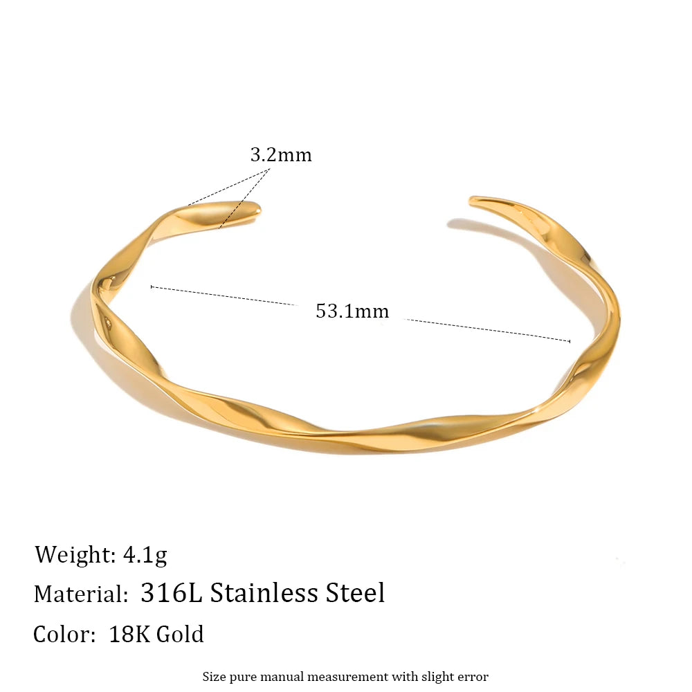 Glossisland 316L Stainless Steel Twisted Smooth Cuff Bangles 18K Gold Plated Waterproof Jewelry For Women Stackable Bracelet