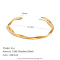 Glossisland 316L Stainless Steel Twisted Smooth Cuff Bangles 18K Gold Plated Waterproof Jewelry For Women Stackable Bracelet