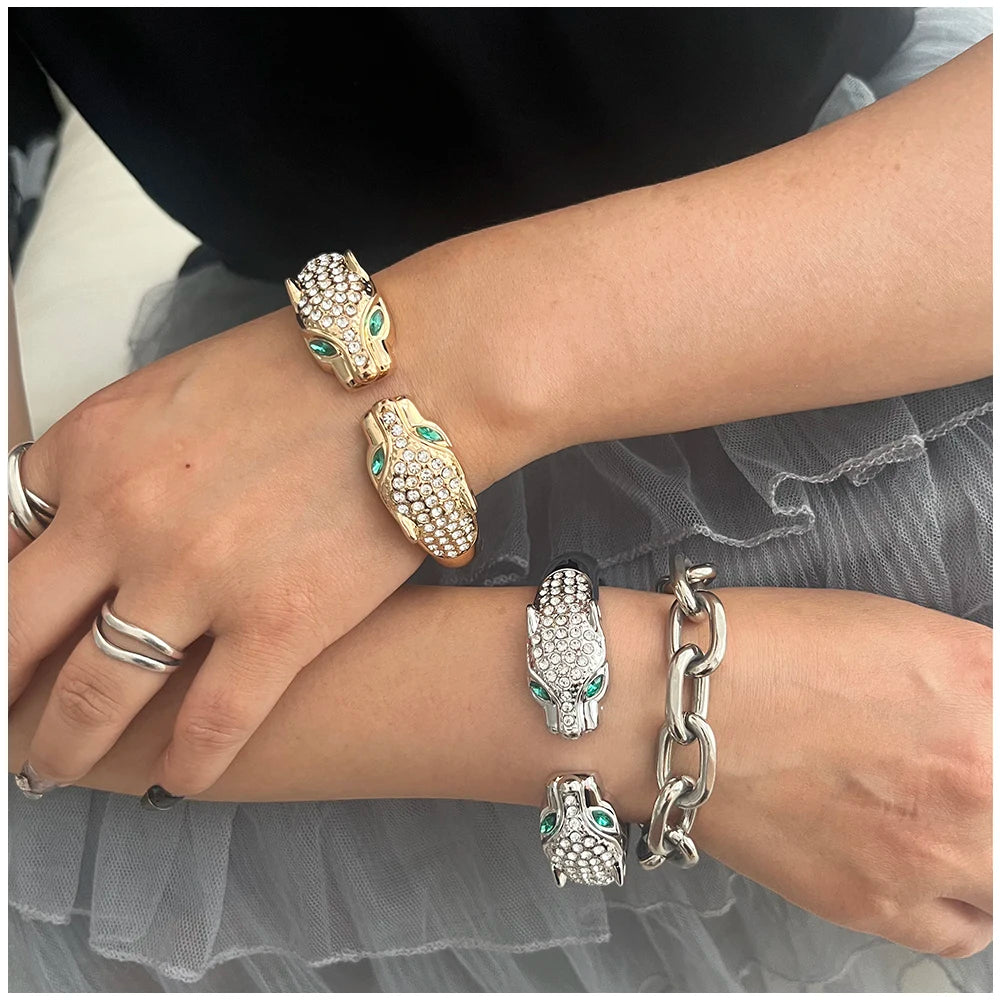 Double Leopards Cuff Bracelet Women's Trendy Jewelry for Wedding Engagement Party Statement Bangle in Gold Color Wholesale