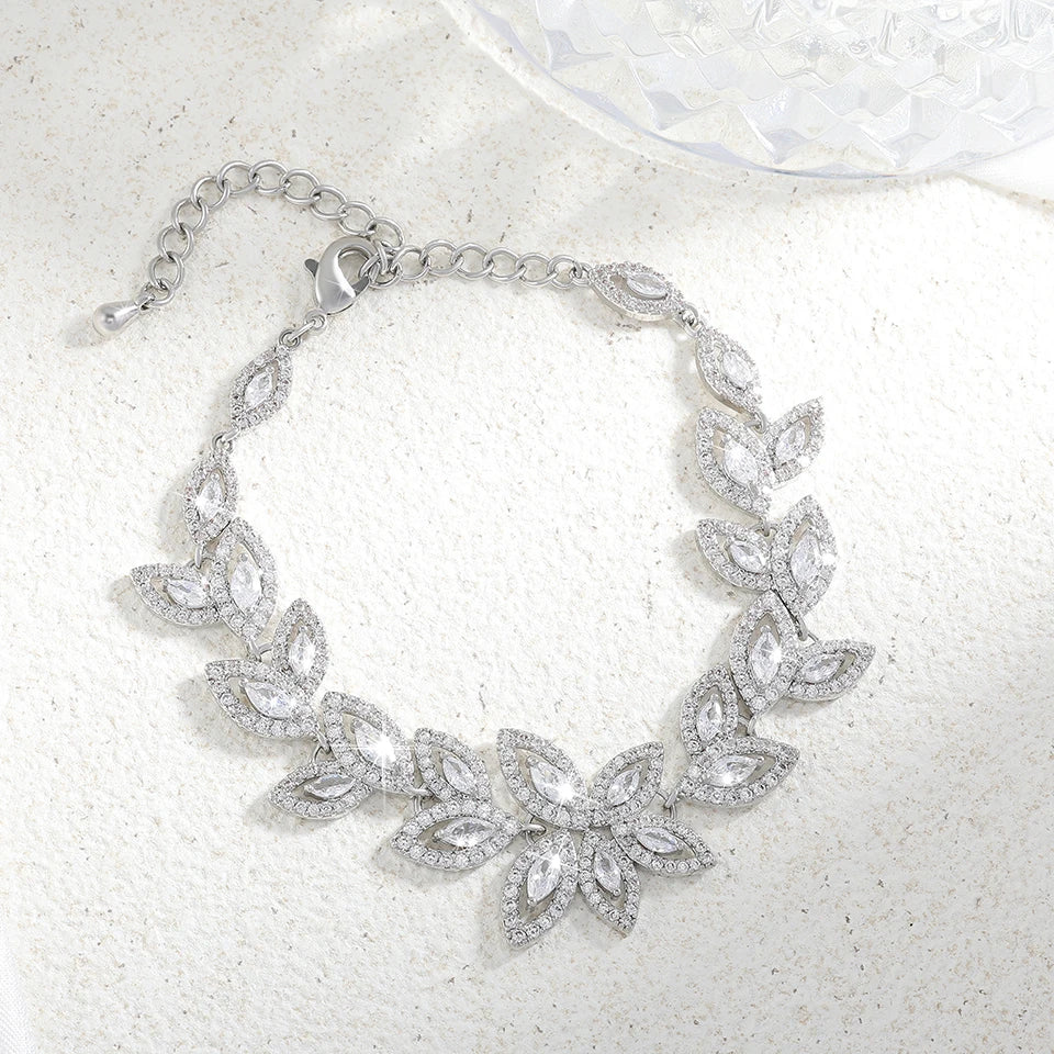 ZAKOL Fashion Zirconia Flower Charm Bracelets for Women Micro Paved Leaf Bracelet Bridal Wedding Party Jewelry