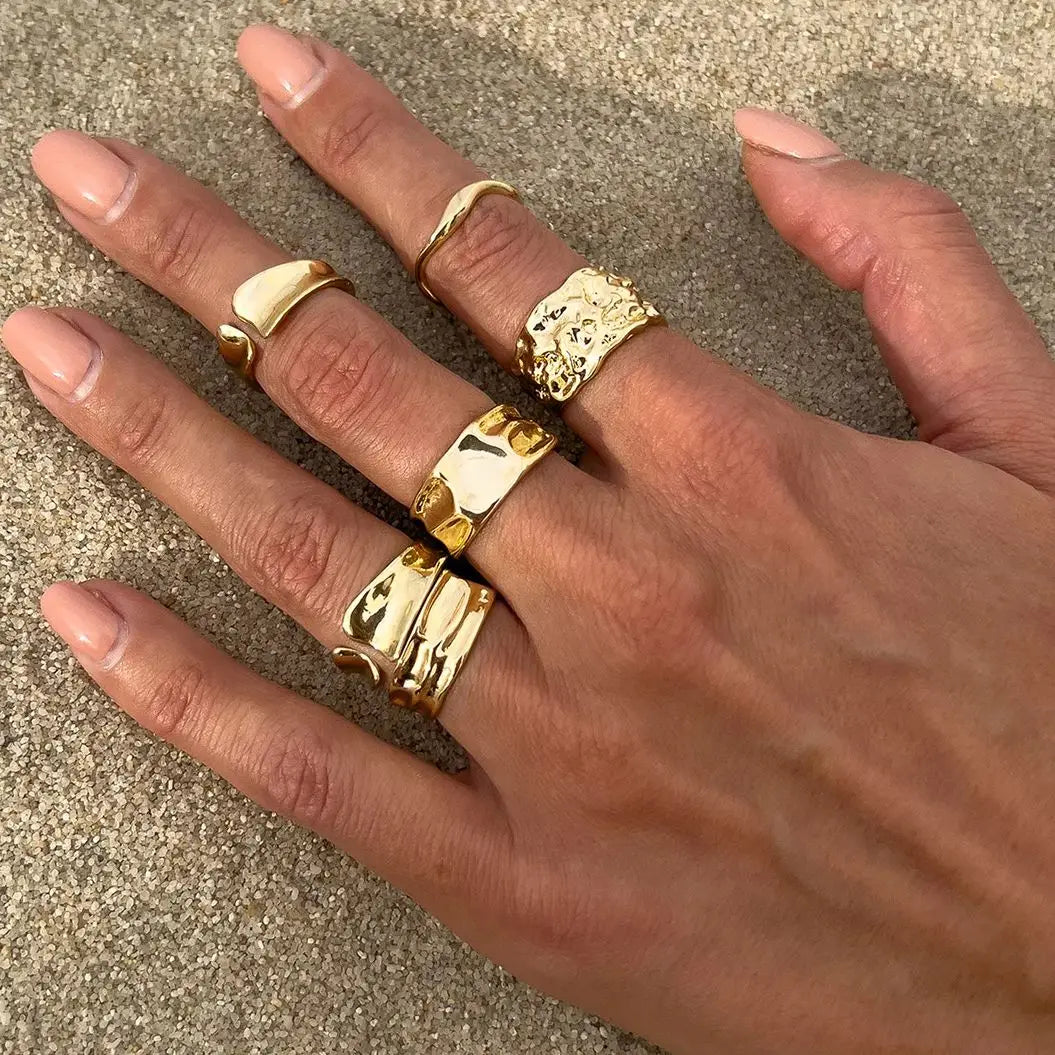 DIEZI One Set Fashion Irregular Geometric Knuckle Rings For Women Bohemian Vintage Gold Silver Color Open Joint Ring Jewelry