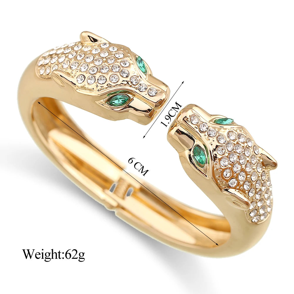 Double Leopards Cuff Bracelet Women's Trendy Jewelry for Wedding Engagement Party Statement Bangle in Gold Color Wholesale