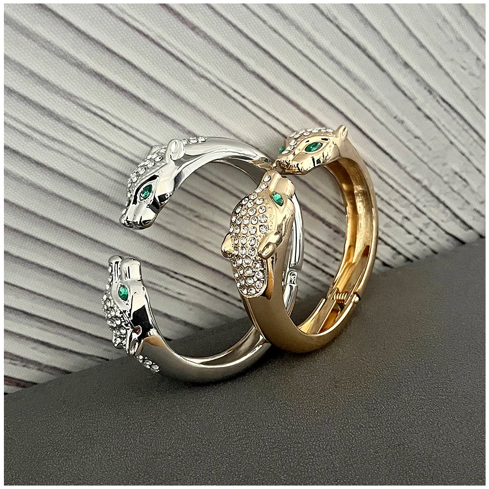Double Leopards Cuff Bracelet Women's Trendy Jewelry for Wedding Engagement Party Statement Bangle in Gold Color Wholesale